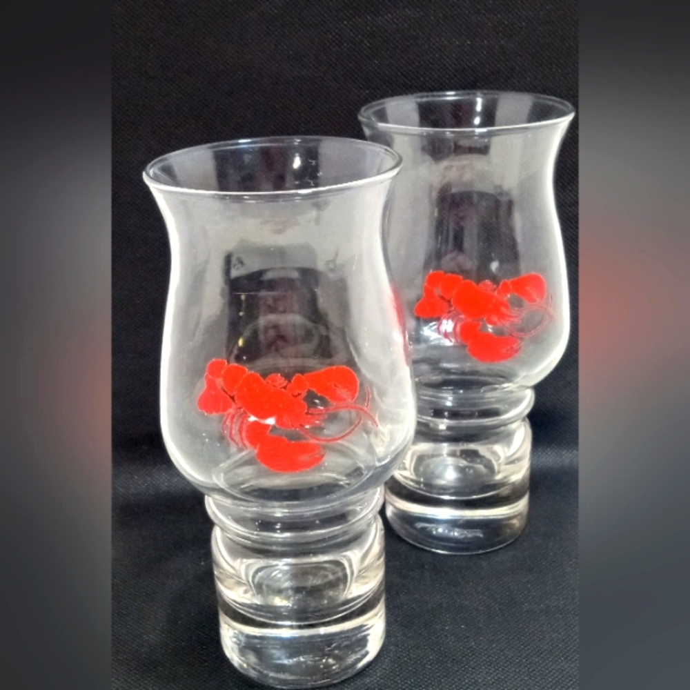 Red Lobster Libbey Hurricane Bar Glass Set of 2 Vintage 1980s Drinkware Barware